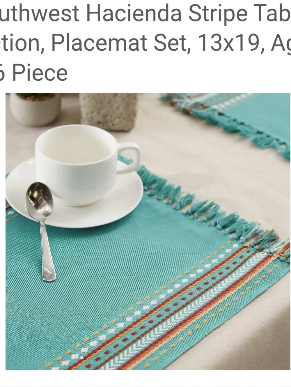 DII Design Imports Agate Blue Hacienda Striped Placemate And Napkin Set Of 6 Ea.